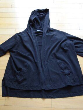 Eileen Fisher Open Front Jacket Hoodie Size 1X Black